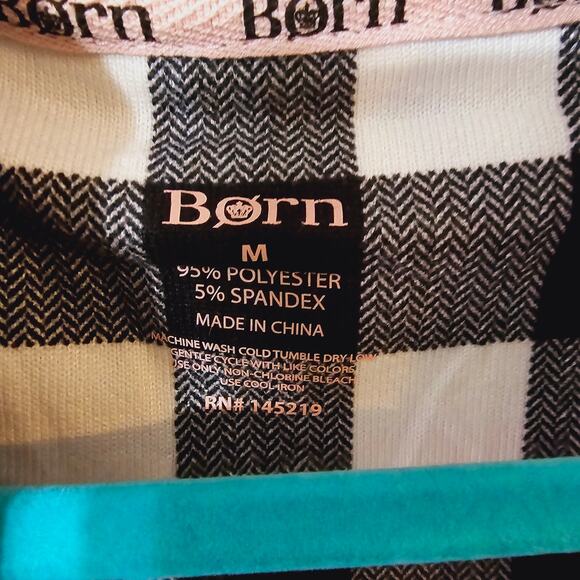 NWT Born Navy White Buffalo Check Button Up Sleeping Shirt Pajamas Size M Medium - Picture 5 of 11